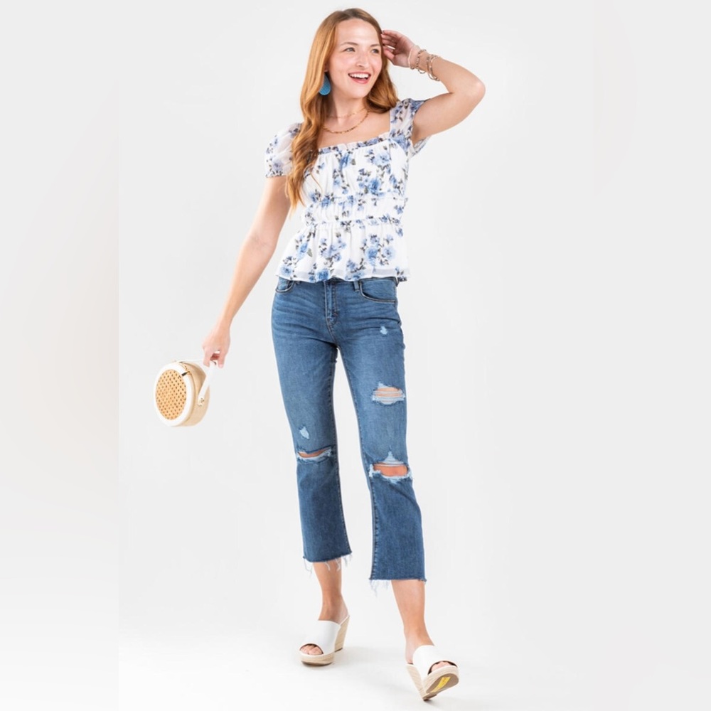 Francesca Collection Mi Ami Jenna Watercolor Floral Blouse